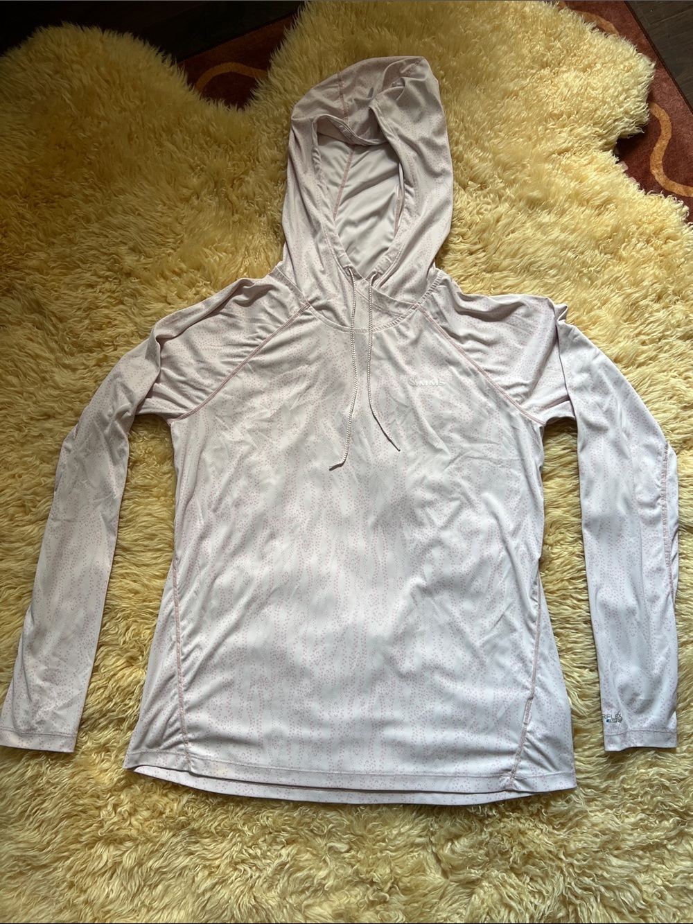 Simms Women Sun Hoodie - Insect Shield - UPF 50 - white with light pink design